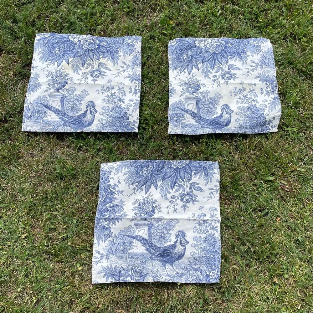 Tessitura Toscana Telerie Italy Cotton Square Tablecloth & 3 Napkins Blue White